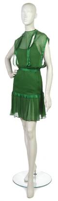 A Galanos Green Polka Dot Silk Chiffon Dress