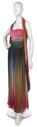A Bill Blass Silk Chiffon Rainbow Ombre Evening Gown