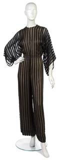 A Halston Black Striped Silk Chiffon Jumpsuit