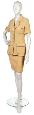 A Chanel Tan Tweed Skirt Suit