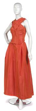 A Chanel Couture Orange Silk Two Piece Evening Ensemble