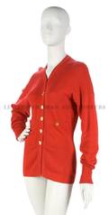 A Chanel Red Knit Cotton Cardigan