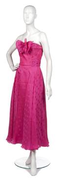 A Nina Ricci Pink Polka Dot Silk Evening Dress