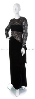A Jacqueline de Ribes Black Velvet and Lace Evening Gown