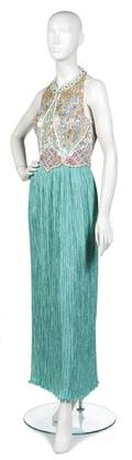 A Mary McFadden Aqua Pleated Silk Dress