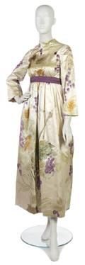 A George Halley Cream Floral Silk Evening Gown