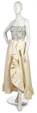 An Arnold Scaasi Ivory Silk and Silver Sequin Evening Gown