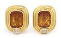 A Pair of 18 Karat Yellow Gold Carved Citrine and Diamond Earclips Susan Berman