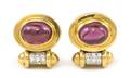 A Pair of 18 Karat Yellow Gold Rhodolite and Diamond Earclips