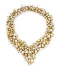 An 18 Karat Yellow Gold Cultured Pearl and Diamond Bib Necklace
