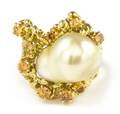 A 18 Karat Yellow Gold Fancy Color Diamond and Cultured Golden South Sea Pearl Ring