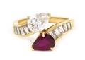 An 18 Karat Yellow Gold Diamond and Ruby Bypass Ring Van Cleef  Arpels Circa 1970