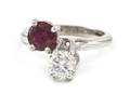 A Platinum Diamond and Ruby Duo Ring