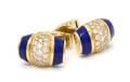 A Pair of 14 Karat Yellow Gold Lapiz Lazuli and Diamond Cufflinks