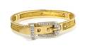 A 14 Karat Yellow Gold and Diamond Belt Motif Bracelet