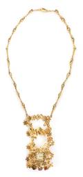A 14 Karat Yellow Gold Diamond Citrine and Amethyst Watch Necklace