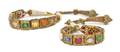 A Pair of 22 Karat Yellow Gold Pearl Coral Diamond and Enamel Bracelets in a Mughal Style
