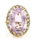 A 14 Karat Yellow Gold Kunzite and Diamond Ring