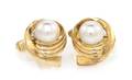 A Pair of 14 Karat Yellow Gold and Cultured Pearl Cufflinks Mikimoto