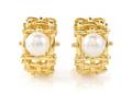 A Pair of 14 Karat Yellow Gold and Cultured Pearl Earclips