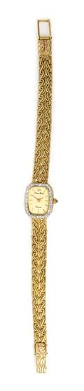 A 14 Karat Yellow Gold and Diamond Wristwatch Lucien Picard