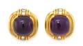 A Pair of 18 Karat Yellow Gold Amethyst and Diamond Earclips Gumps