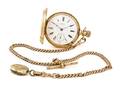 A 14 Karat Yellow Gold Pocket Watch with Fob Chain Waltham