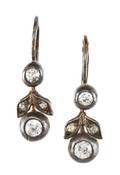 A Pair of Victorian Silver Topped Gold and Diamond Earrings