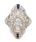 An Art Deco Platinum Diamond and Sapphire Ring