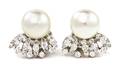 A Pair of Platinum Cultured Pearl and Diamond Earclips