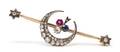 A Victorian Silver Topped Yellow Gold Ruby Sapphire and Diamond Bar Brooch