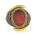 A 14 Karat Yellow Gold Carnelian and Enamel Ring