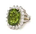 A Platinum Peridot and Diamond Ring