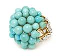 An 18 Karat Yellow Gold Turquoise and Diamond Cluster Ring