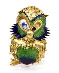An 18 Karat Yellow Gold Diamond and Polychrome Enamel Owl Brooch