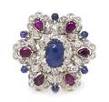 A 14 Karat White Gold Sapphire and Diamond Brooch