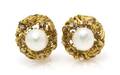 A Pair of 14 Karat Yellow Gold Diamond and Cultured Pearl Earclips