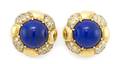A Pair of 18 Karat Yellow Gold Diamond and Lapis Lazuli Earclips Gumps