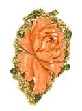 An 18 Karat Yellow Gold Coral and Peridot Brooch