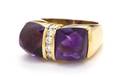 A 14 Karat Yellow Gold Amethyst and Diamond Ring