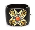 A Resin Yellow Gold Silver Coral and Diamond Cuff Bracelet
