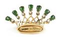 A 14 Karat Yellow Gold Jade and Diamond Crown Brooch