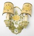 A Yellow Glass Lamp and a Portuguese Ceramic TwoLight Sconce