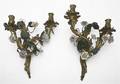 A Pair of Louis XV Style Gilt Bronze and Porcelain TwoLight Sconces