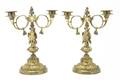 A Pair of Continental Gilt Metal TwoLight Candelabra