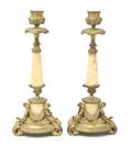 A Pair of Gilt Metal Mounted Marble Candlesticks