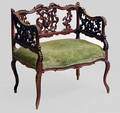 82 Carved Italian Walnut Upholstered Bench