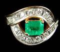 132 14kt Diamond and Emerald Ring Size 7