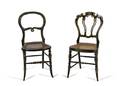 Two Lacquered Parcel Gilt and MotherofPearl Inlaid Side Chairs