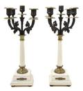 A Pair of Cast Metal and Alabaster FiveLight Candelabra